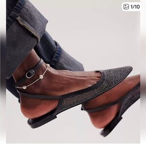 Free People Jules black sheer Glitter Flats with ankle strap size 7.5